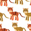 Seamless pattern cute animals tiger and leopard vector illustration Royalty Free Stock Photo